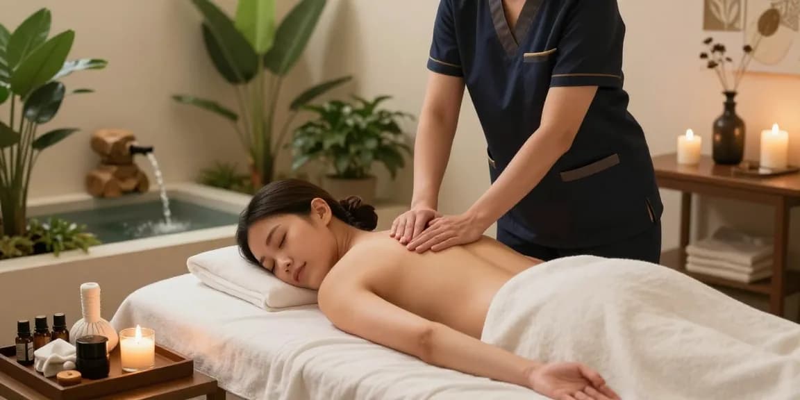 Professional performing 출장안마 in a tranquil home spa with soothing ambiance and relaxing elements.