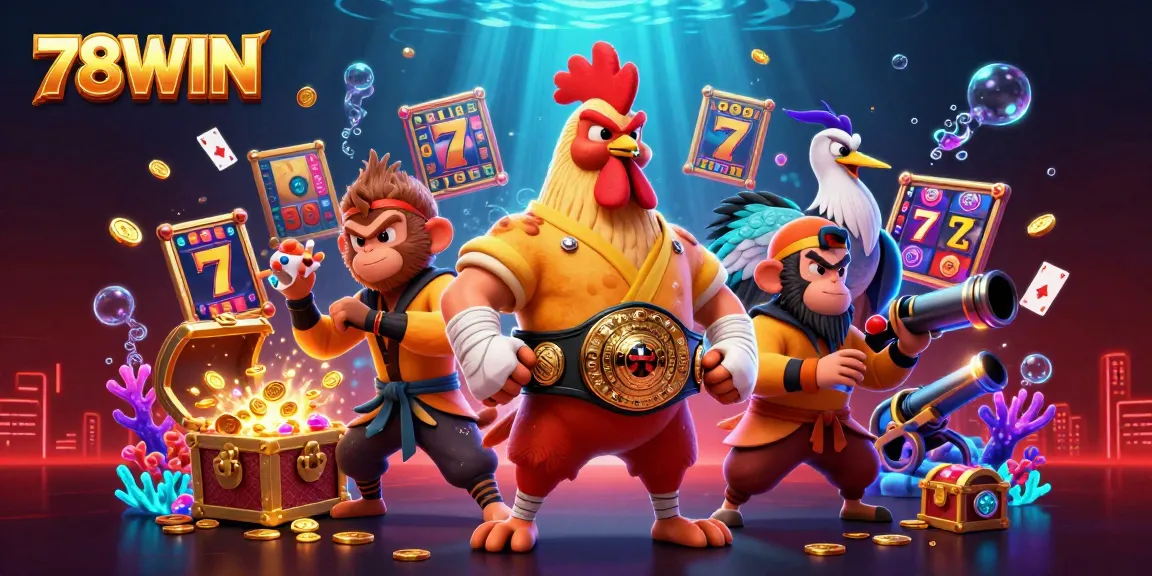 Experience thrilling slots at 78WIN with vibrant characters and dynamic game elements in a captivating scene.