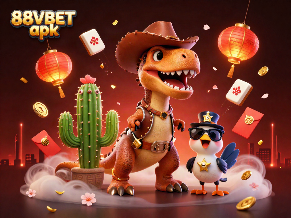 Engage in thrilling gameplay with the vibrant 88VBET apk featuring cartoon characters and casino elements.