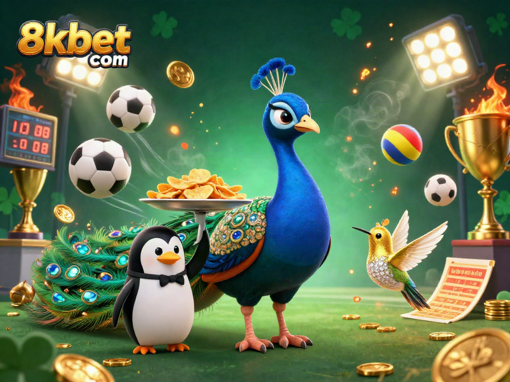 Experience thrilling action at 8kbet com with a vibrant casino scene featuring colorful sports elements.