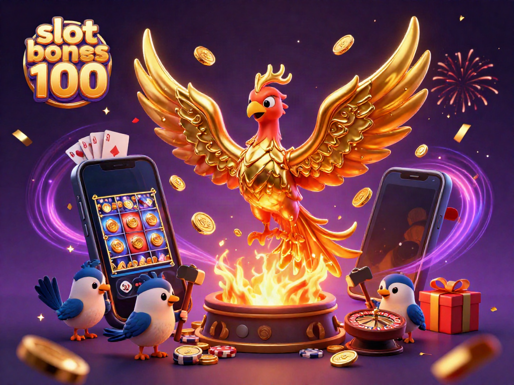 Experience the excitement of slot bonus 100 with a vibrant scene of golden phoenix and casino elements.