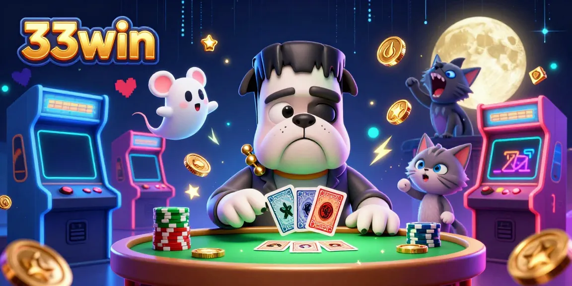 Engage with 33win's immersive casino experience through themed characters and vibrant gaming elements.