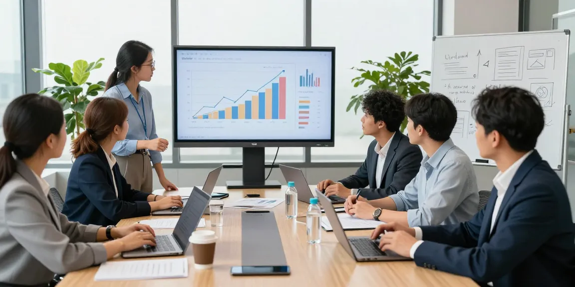 Réunion d'équipe dynamique pour le CIBC business avec graphiques financiers et documents.