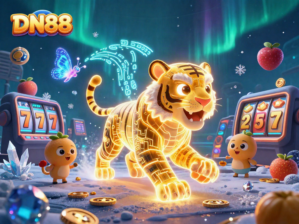 Experience thrilling wins at DN88 with a golden tiger illuminating the digital casino universe.