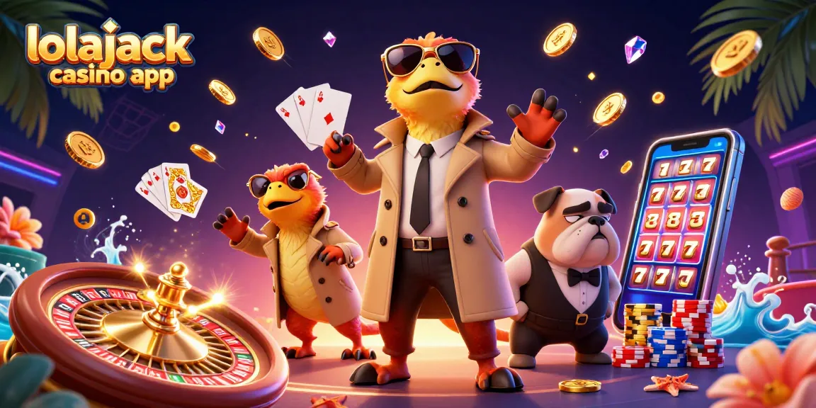 Experience the thrilling lolajack casino app with dynamic raptors in a vibrant casino scene.