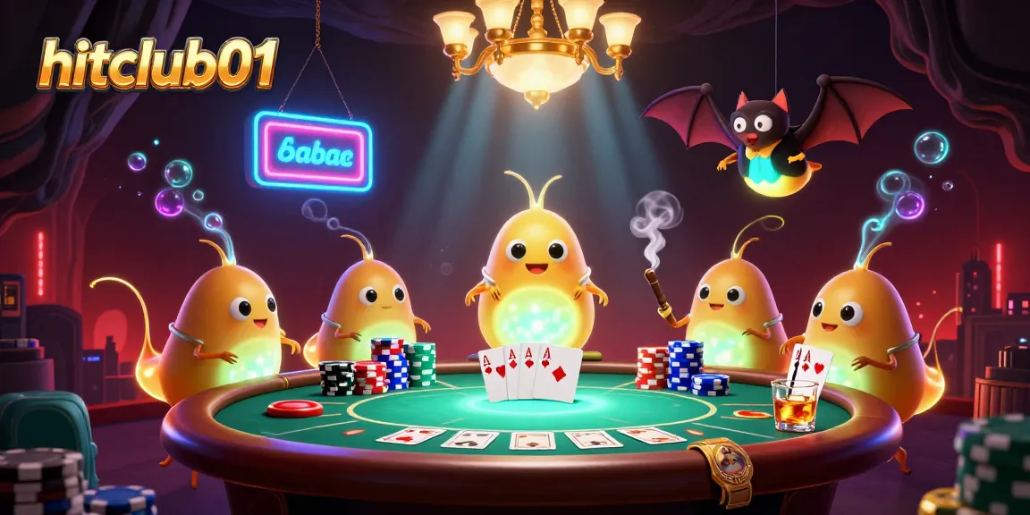 Play poker at hitclub01 with glowworms lighting the casino and a bat dealer in action.