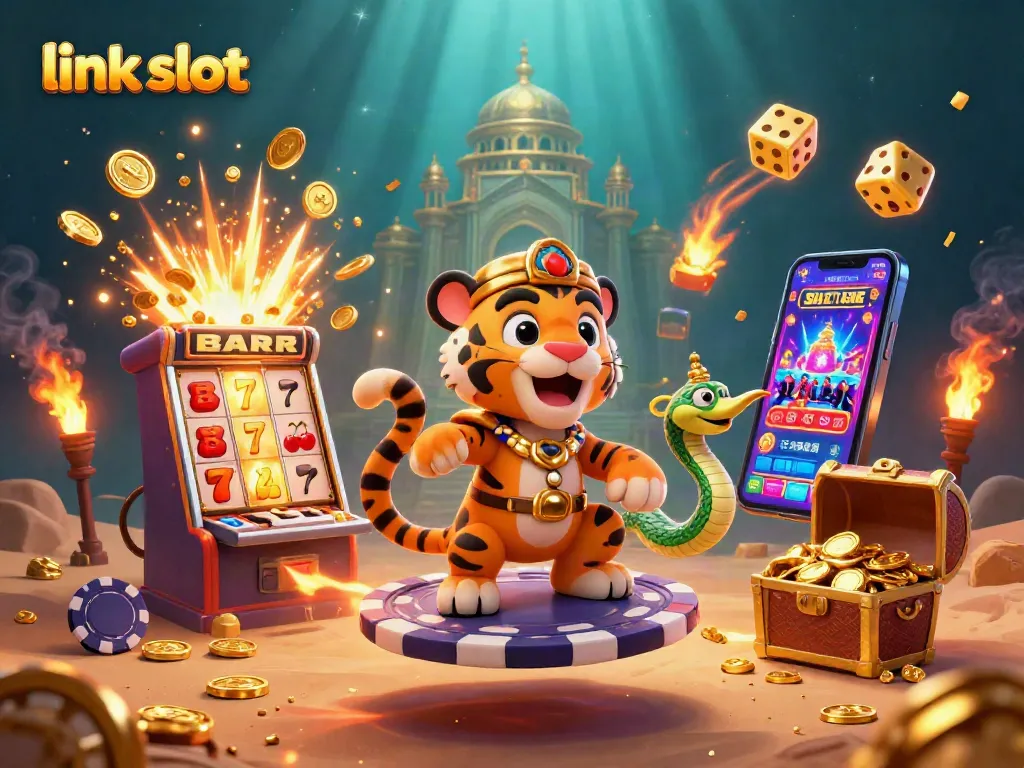 Experience thrilling gameplay with link slot as the vibrant casino scene bursts with jackpots and excitement.
