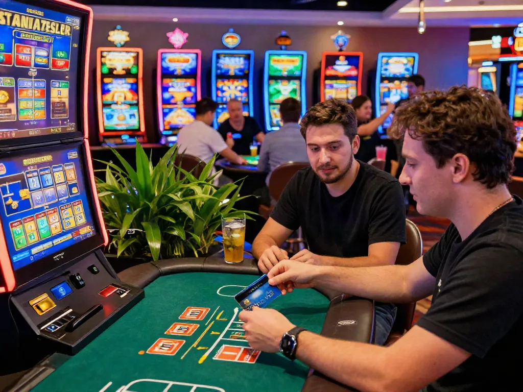 Players enjoying games at casinos that take credit cards, vibrant atmosphere and card usage.