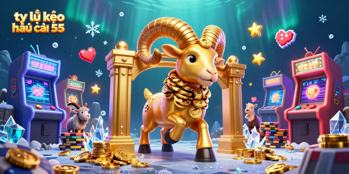 Bet on tỷ lệ kèo nhà cái 55 with dynamic golden ram charging through a vibrant casino scene.