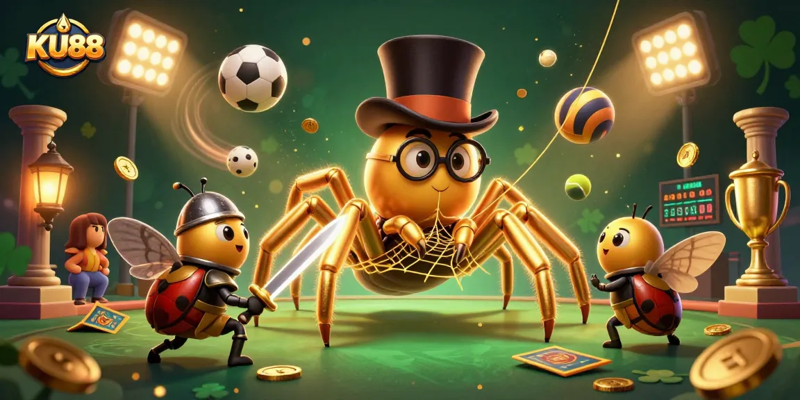 Bet on exciting games at KU88 with golden elements surrounding dynamic characters.