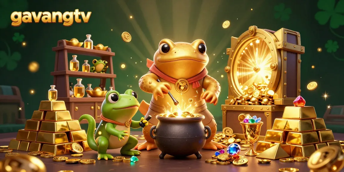 Experience thrilling gameplay at gavangtv with a giant salamander alchemist transforming metals into gold coins.