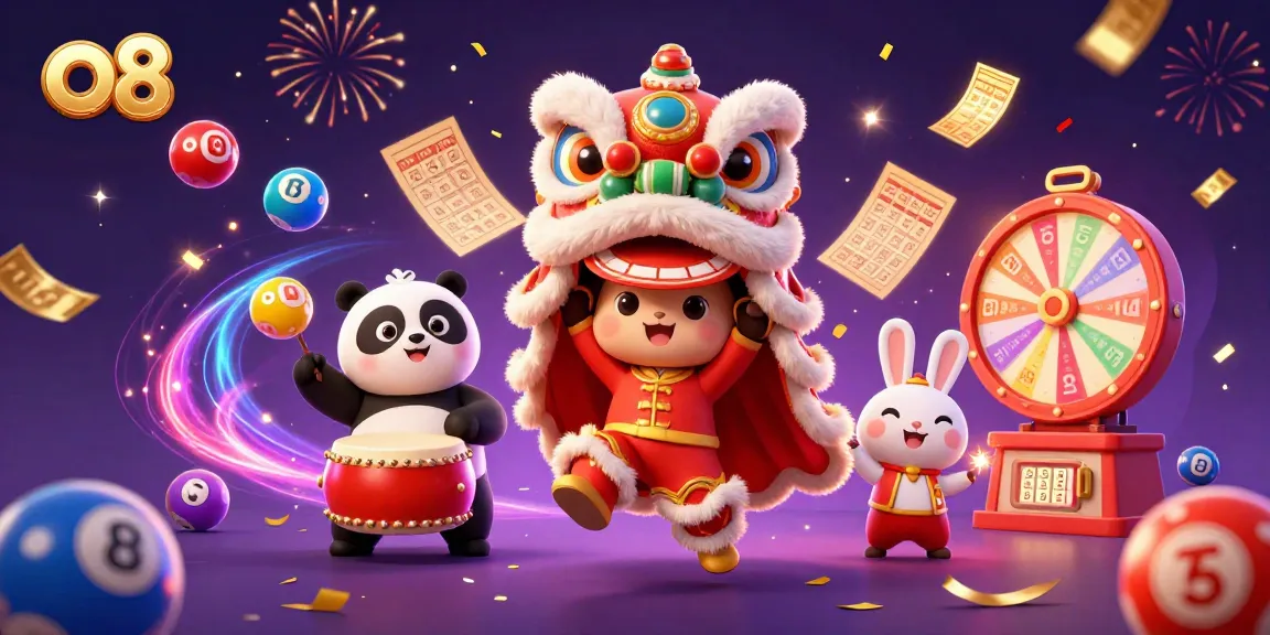 Experience the vibrant excitement of the o8 lottery with dynamic characters and colorful elements.