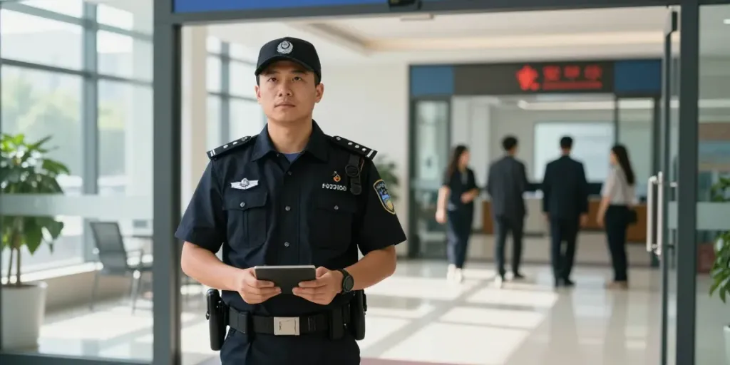 Security Guard ensuring safety at a corporate venue, showcasing professionalism.
