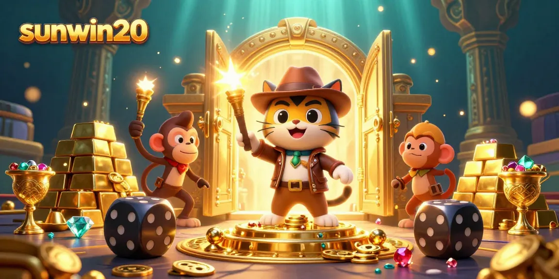 Engage with sunwin20's thrilling casino adventure featuring a cat explorer discovering golden treasures.