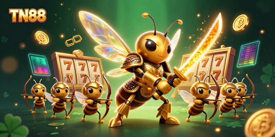 Engage with TN88's exciting slot games showcased in a vibrant 3D scene featuring dynamic characters and elements.