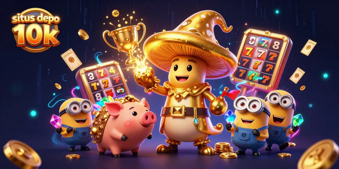 Sparking excitement in situs depo 10k with vibrant golden wizard, treasures, and slot elements