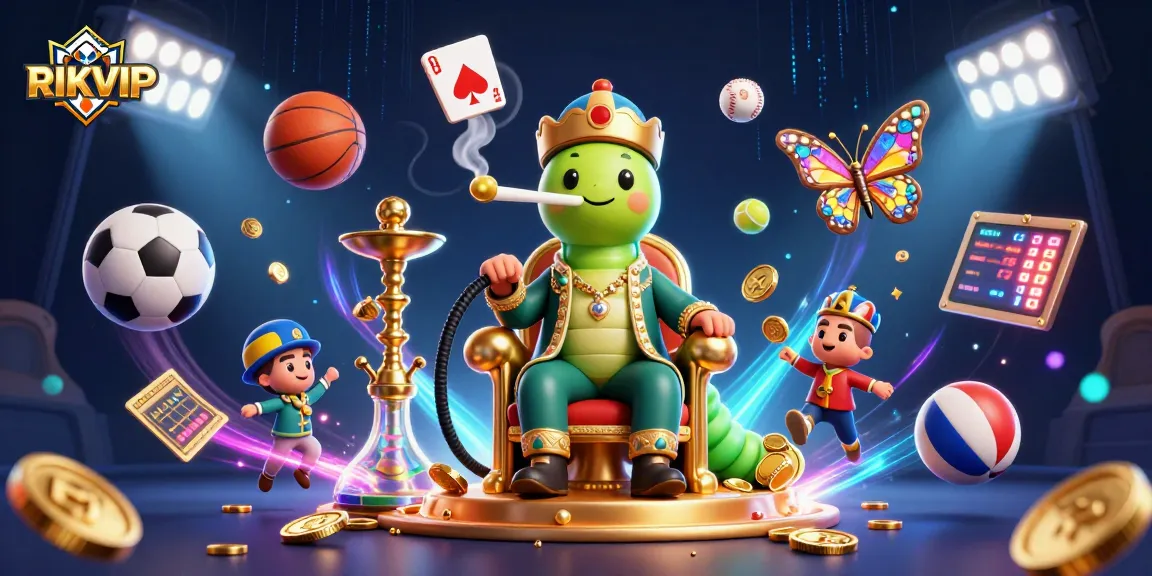 Engage in exciting gaming at RIKVIP with dynamic sports balls and vibrant casino elements.