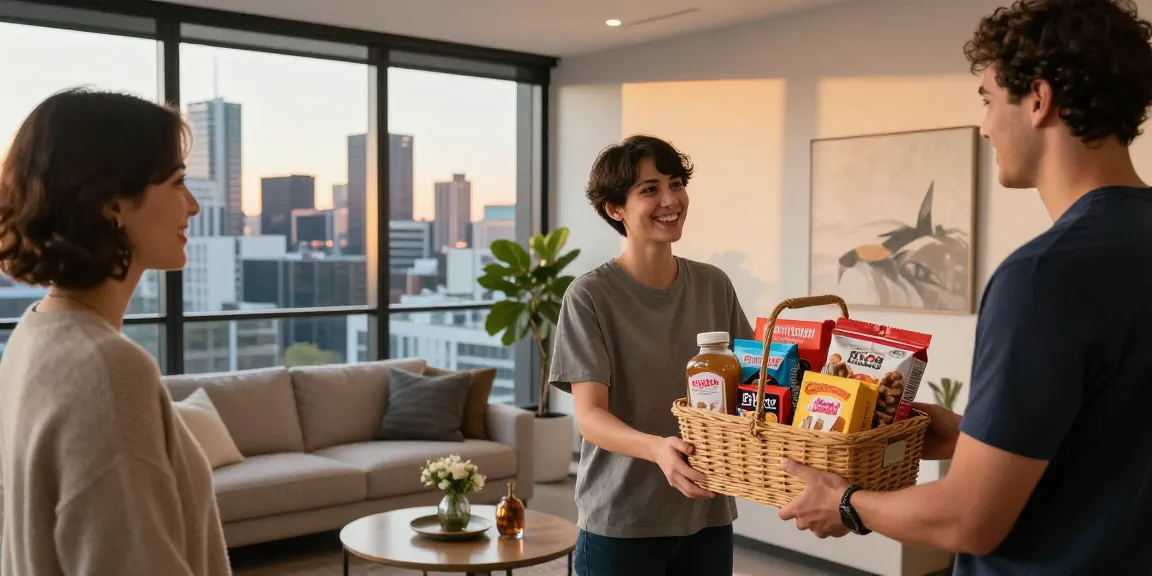 short-stay property management Melbourne in a stylish urban apartment welcoming guests with a glowing skyline view