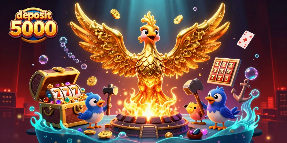 Engaging players in deposit 5000 slots with a golden phoenix and dynamic gaming elements.