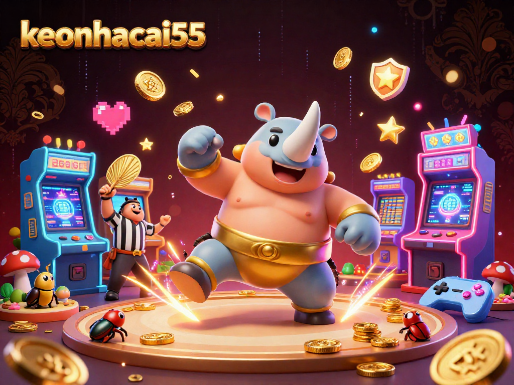 Join the exciting action at keonhacai55 with a beetle sumo champion amid golden coins flying!
