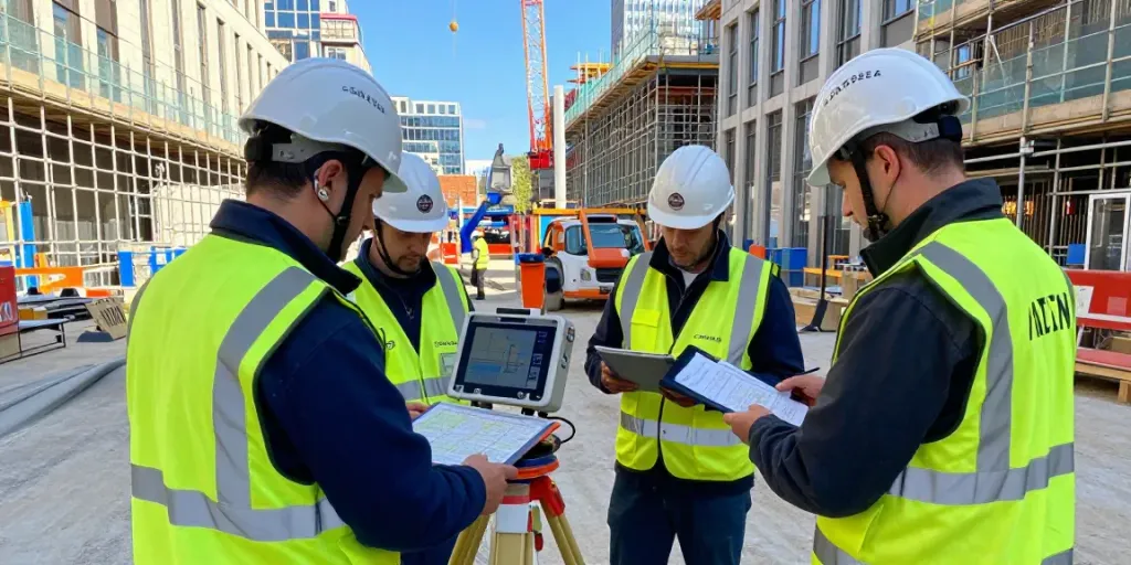 Utility Survey London professionals using ground-penetrating radar in a construction site.