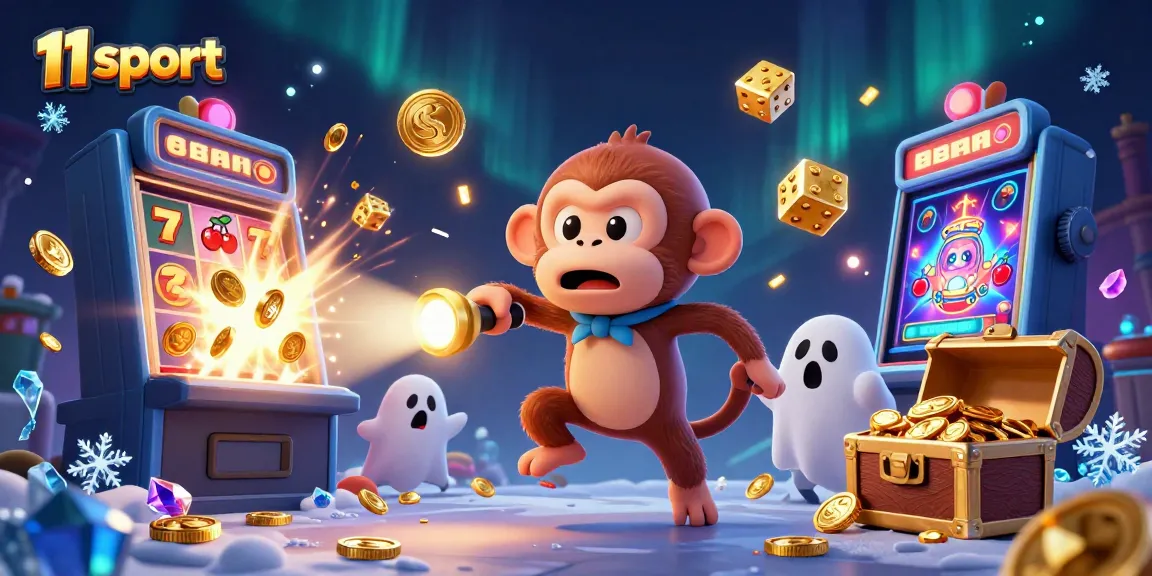 Engage in thrilling casino action with 11 sport as golden dice and coins dance around a haunted casino.
