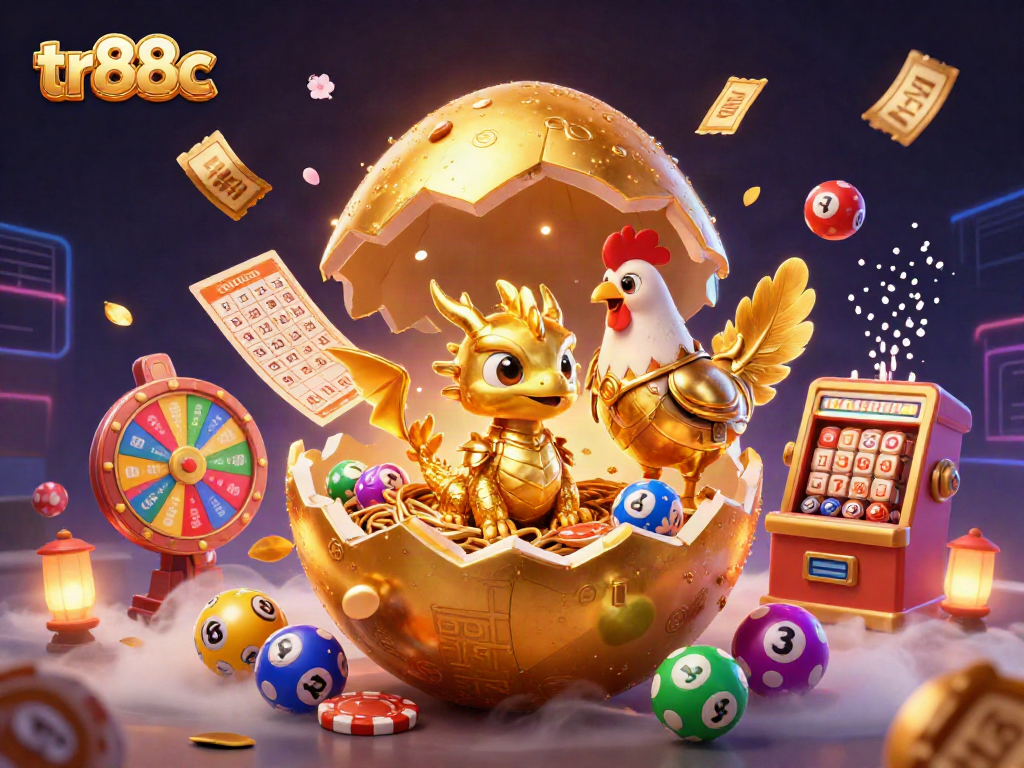 Experience the excitement of tr88c with golden treasures and vibrant lottery elements in a thrilling casino scene.