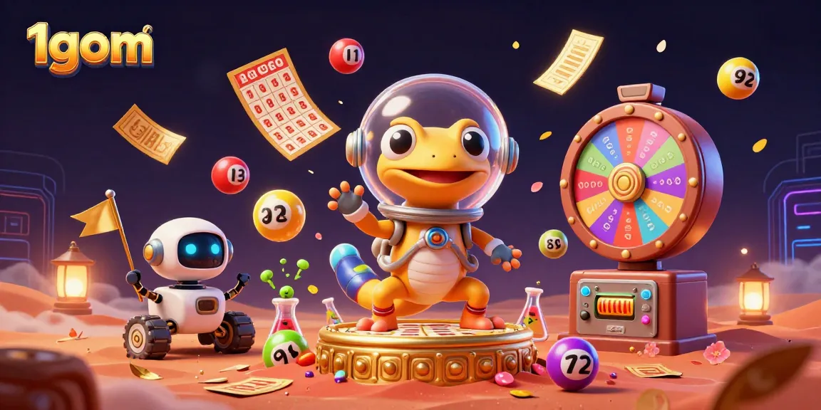 Engage 1gom players with a vibrant Martian casino adventure featuring lottery balls and collective excitement.