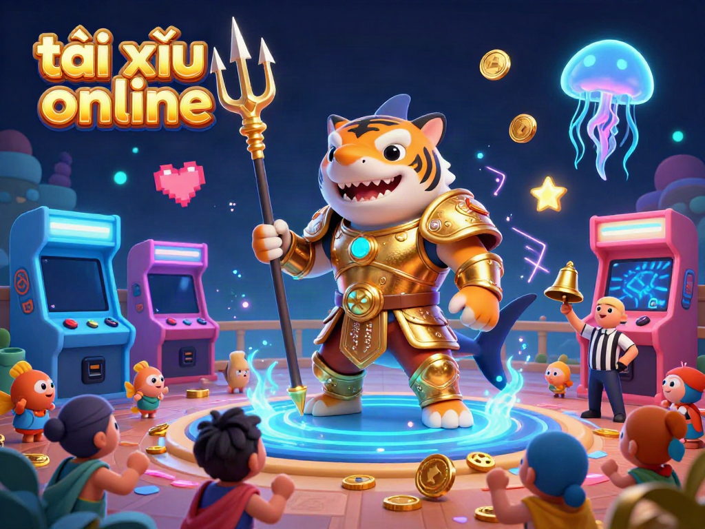 Engage in tài xỉu online with a vibrant underwater casino scene showcasing energetic characters and colorful gaming elements.