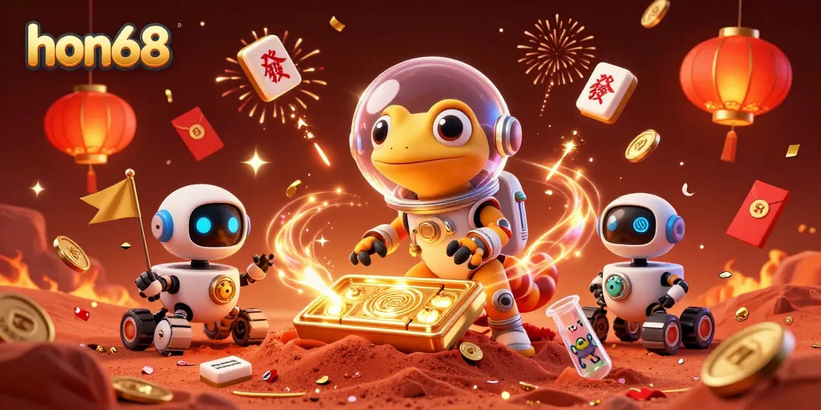 Experience the excitement at hon68's golden casino with a Martian gecko and treasures from outer space!