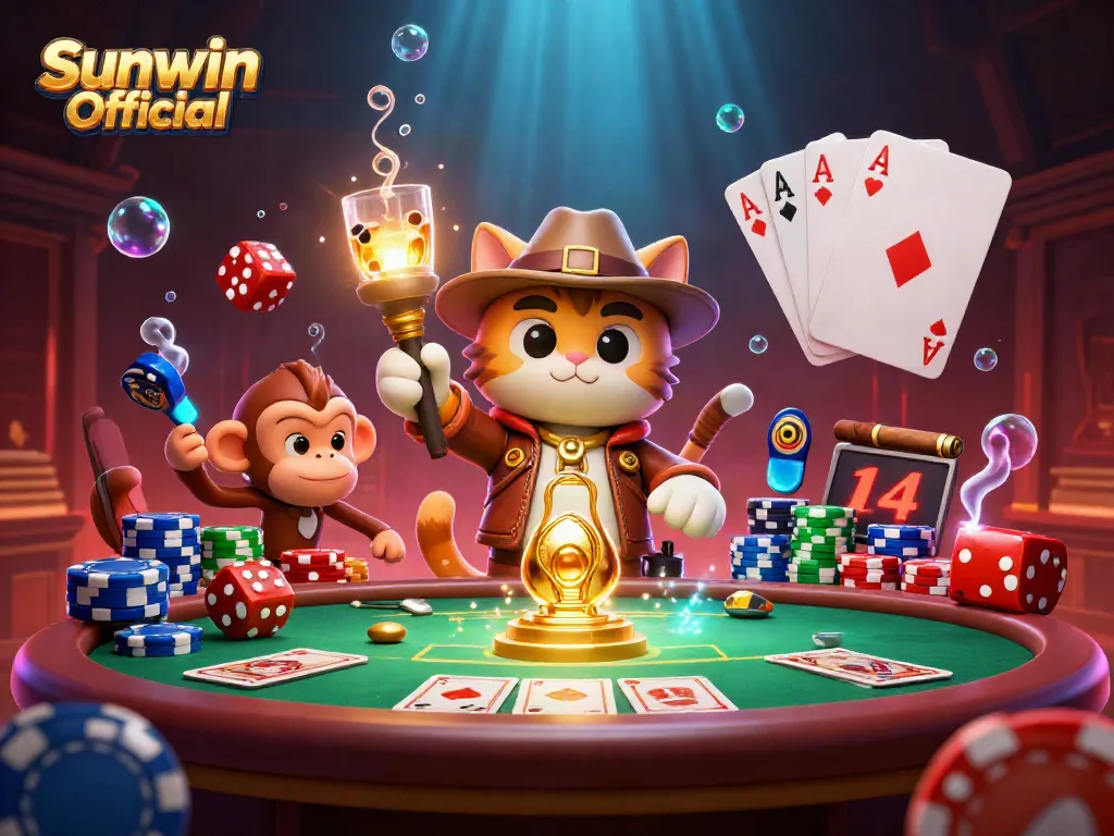 Join the adventure with Sunwin Official as our explorer cat uncovers golden treasures in a vibrant casino!