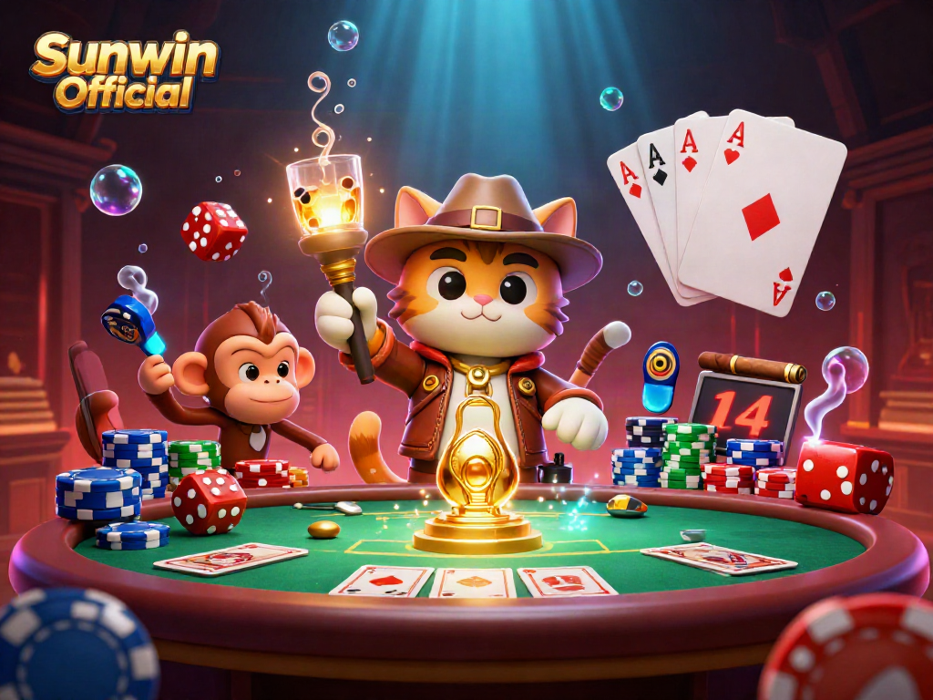 Join the adventure with Sunwin Official as our explorer cat uncovers golden treasures in a vibrant casino!
