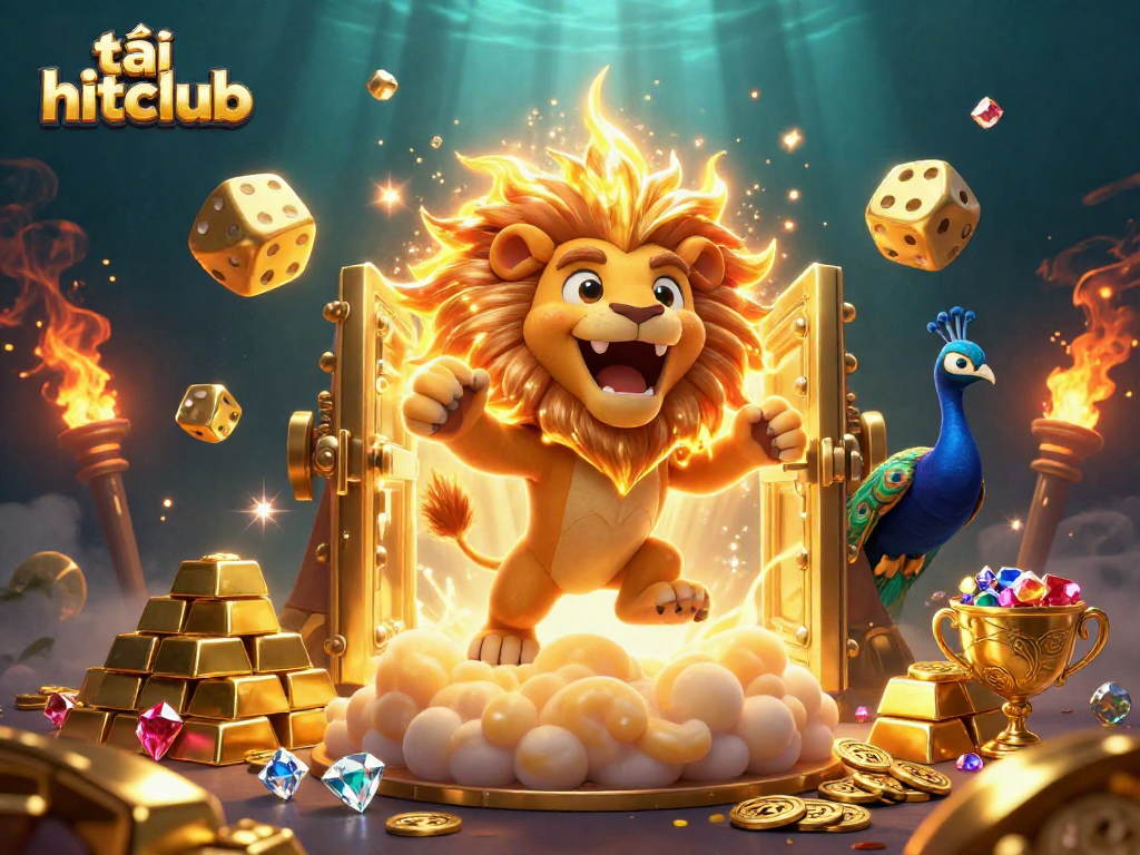 Engage in thrilling gameplay with tải hitclub, a vibrant 3D casino visual featuring dynamic characters and rich golden elements.