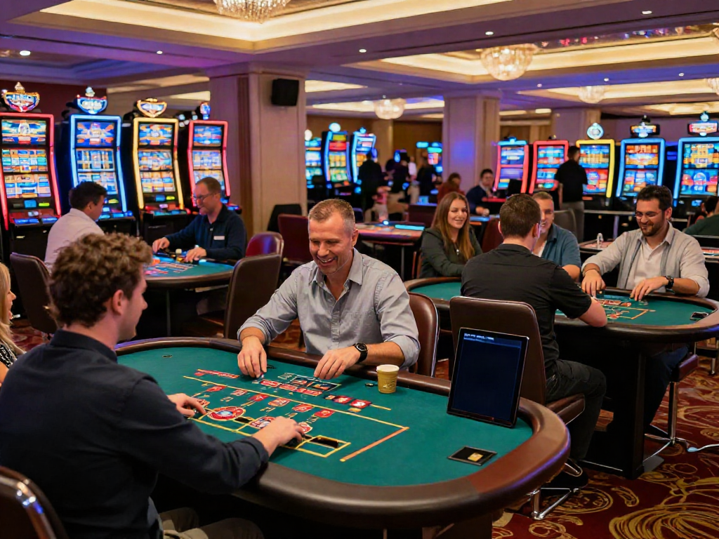 Exciting gaming atmosphere at non GamStop casinos UK with players enjoying various tables.