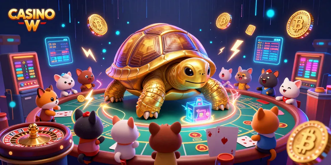 Enjoy the immersive live casino experience with CASINO W featuring a vibrant golden tortoise gaming scene.