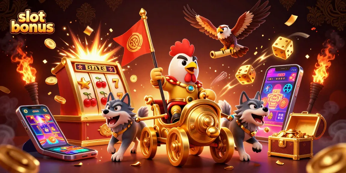 Experience the thrill of slot bonus with a dynamic 3D illustration of a warlord and casino elements.