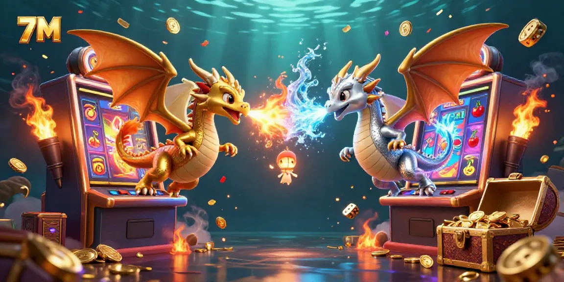 Experience thrilling casino action with the captivating 7M scene featuring dynamic dragons and jackpot symbols.