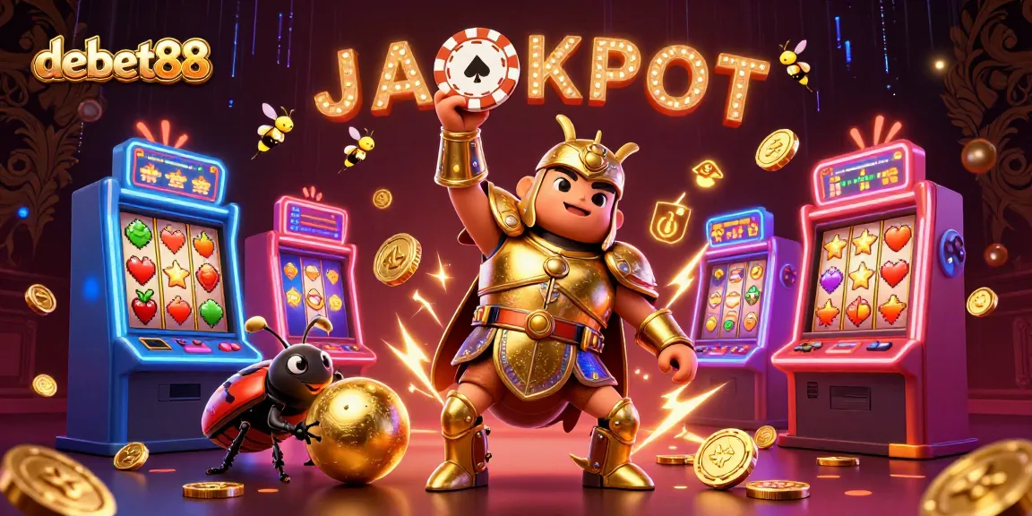 Experience debet88's exciting jackpot wins in this vibrant casino-themed illustration.