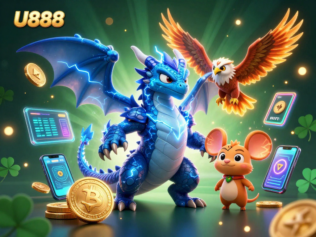 Experience U888 with exciting characters and vibrant gaming elements in a stunning 3D scene.