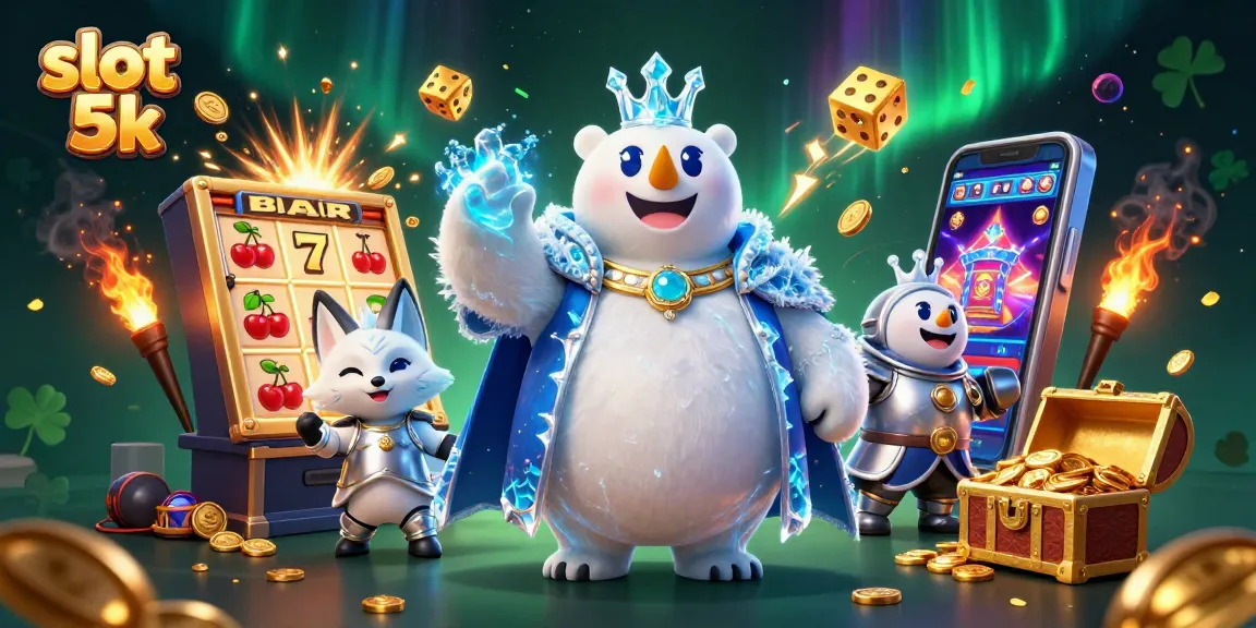 Experience the thrill of slot 5k with vibrant characters and jackpot excitement in this casino illustration.