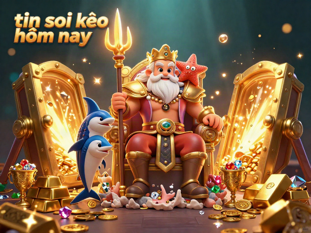 Experience thrilling betting with tin soi kèo hôm nay illustrated by Neptune and samurai in a treasure-filled scene.