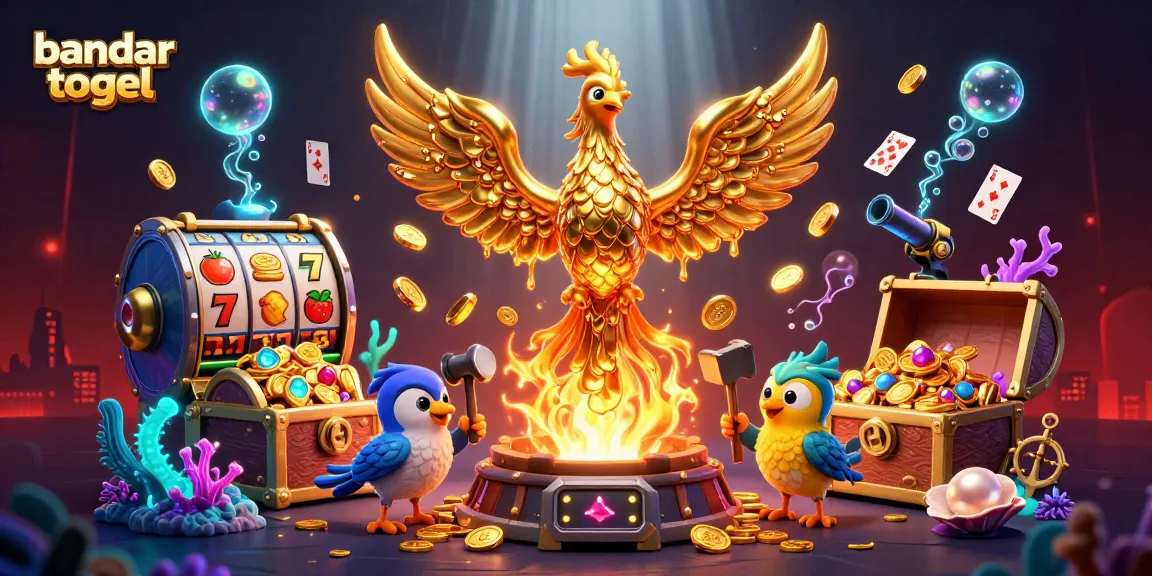 Win big with bandar togel in a thrilling 3D scene featuring a golden phoenix and jackpot symbols.