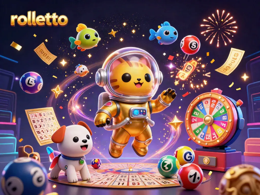 Experience rolletto's excitement with a vibrant 3D casino illustration featuring space-themed characters and dynamic gaming elements.