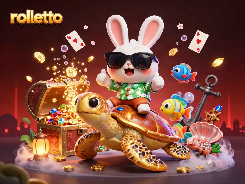 Engage in thrilling action at Rolletto casino, featuring a lively scene with a lucky rabbit and golden turtle.