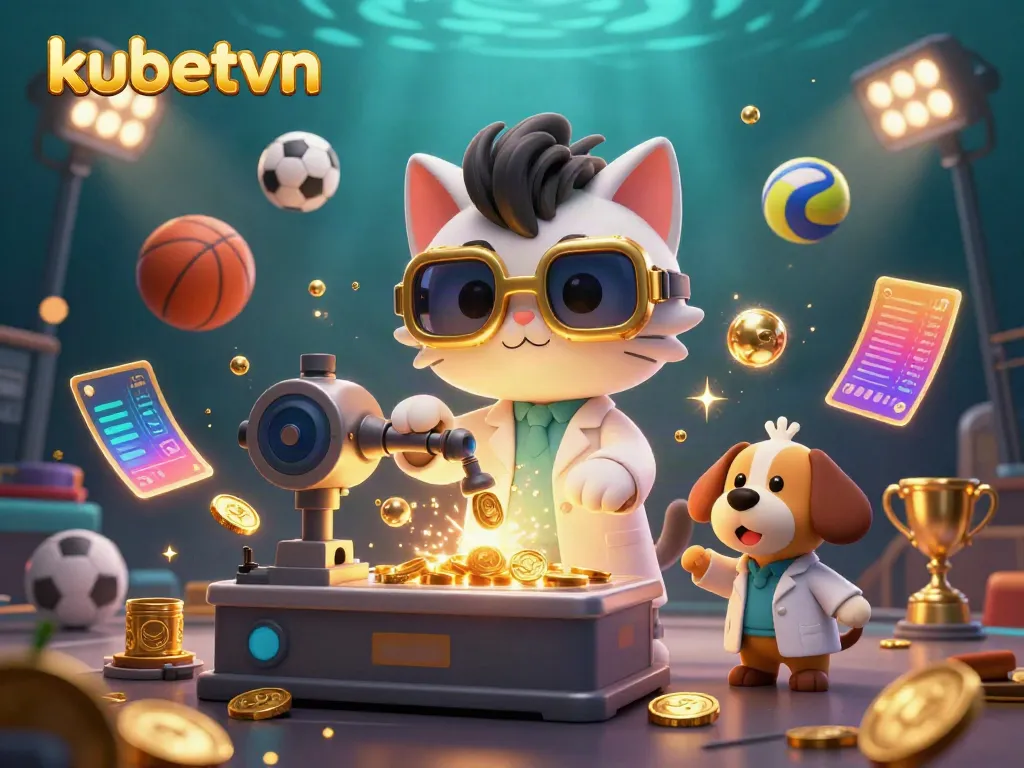 Engage in thrilling sports at kubetvn with dynamic casino elements like sports balls and trophies.