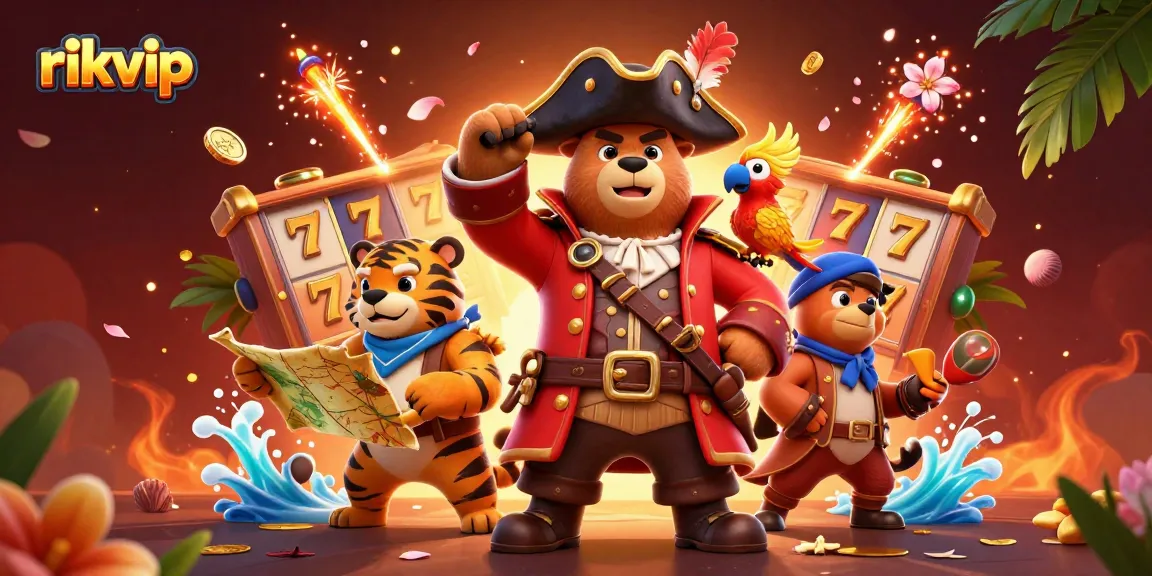 Experience thrilling gameplay at rikvip with slots and jackpot treasures in an engaging 3D illustration.