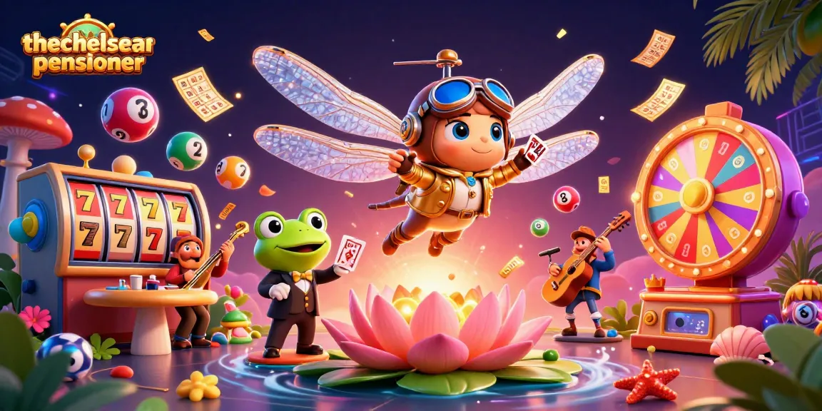 Thechelseapensioner showcases a vibrant scene with a dragonfly pilot and frog croupier at a colorful casino.