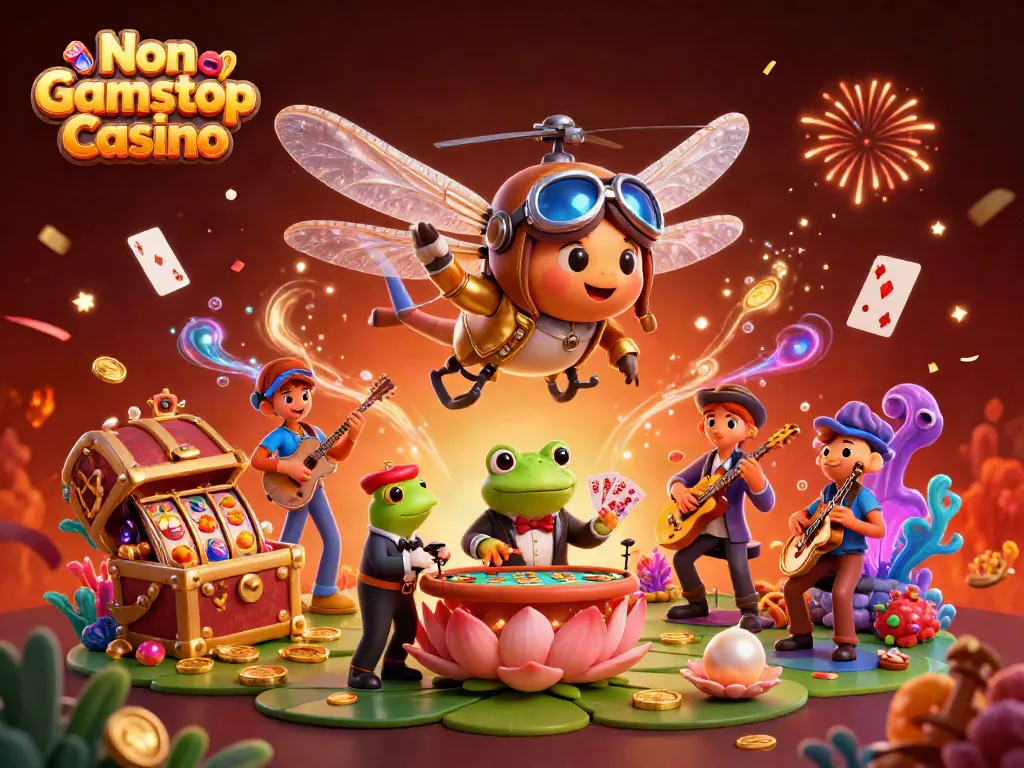 Experience the excitement of a Non Gamstop Casino with vibrant characters and dynamic elements in this detailed scene.