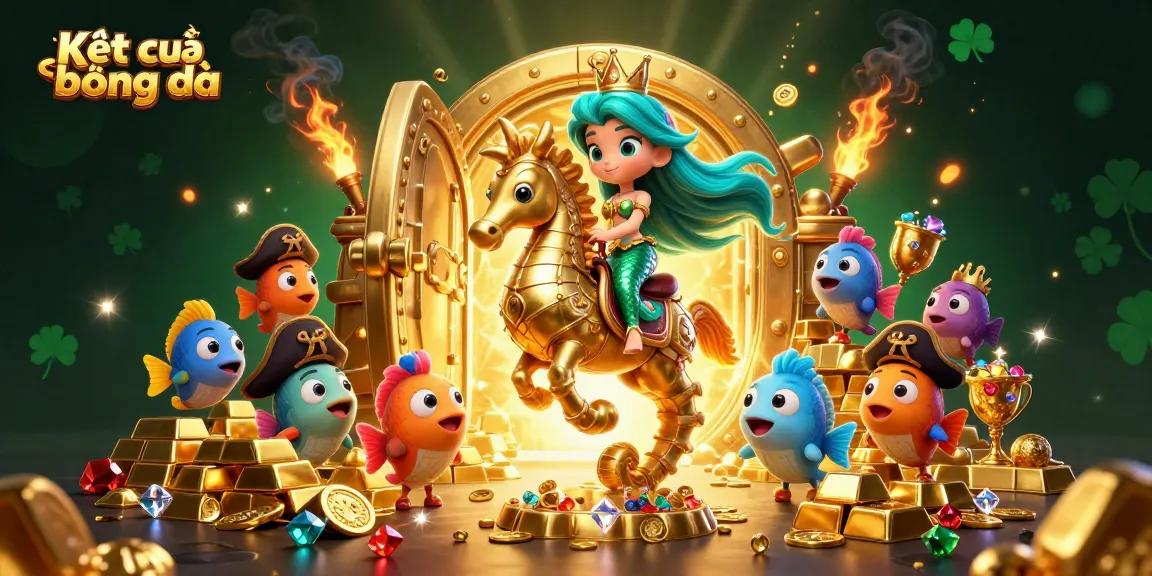 Capture Kết quả bóng đá excitement in this vibrant 3D scene featuring a mermaid and treasures.