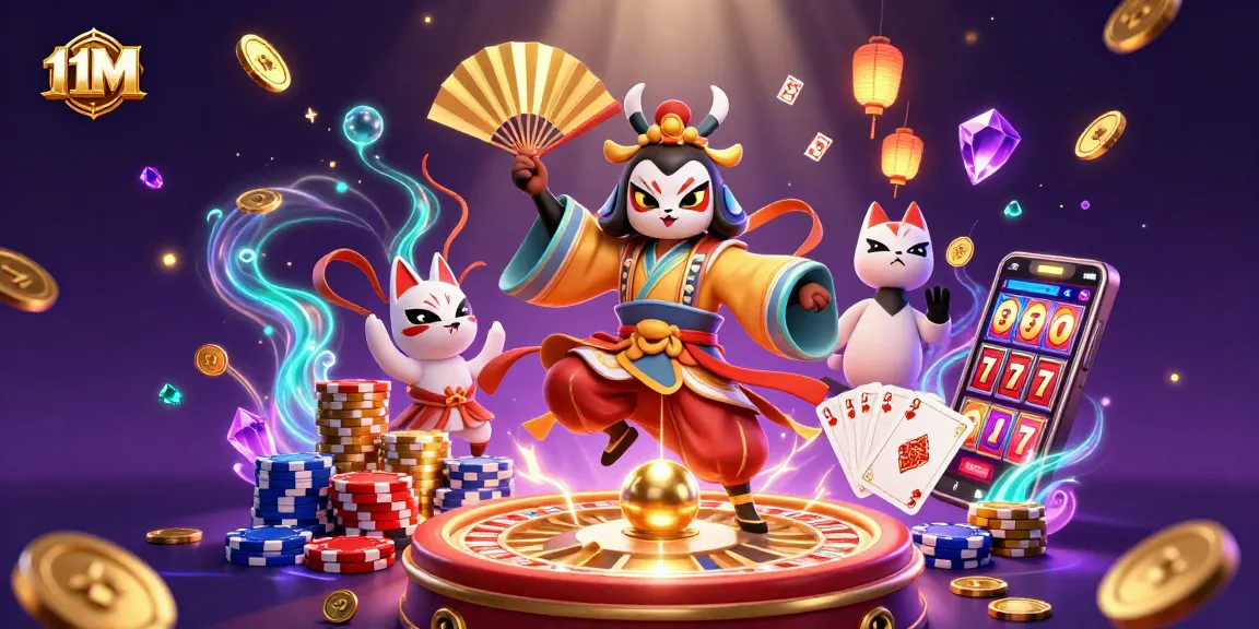 Experience thrilling wins with 11M as kabuki warriors and lantern spirits illuminate the casino.